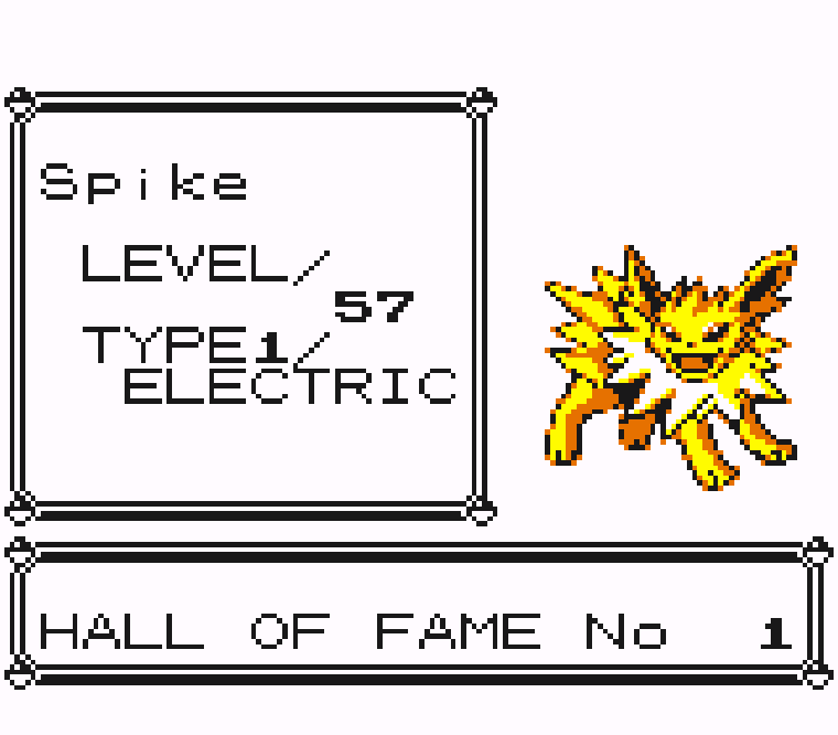 A screen capture of Jolteon in the Hall of Fame