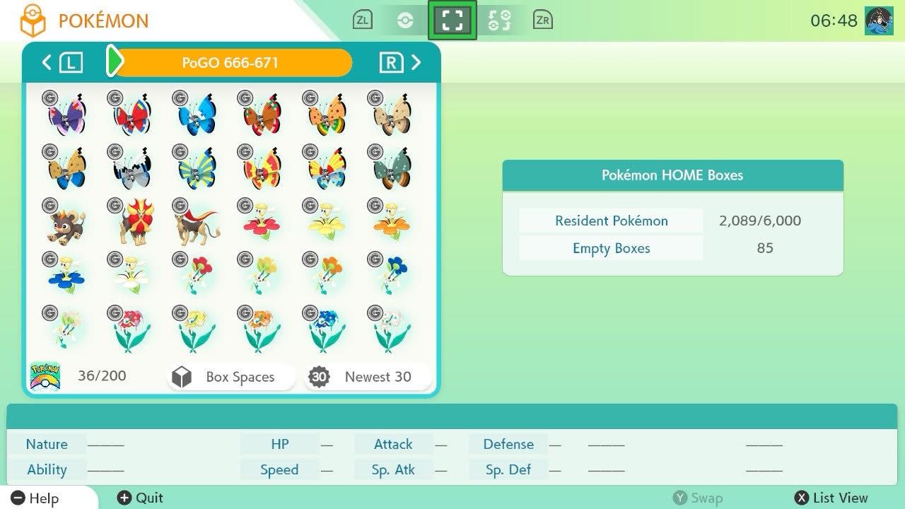A screen capture of Pokémon Home
