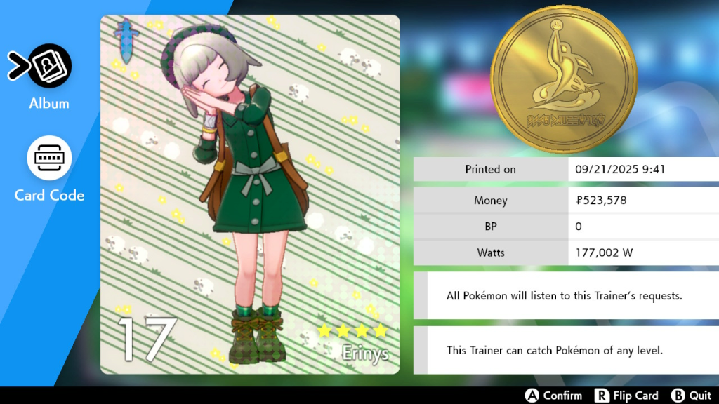 A screen capture of my Pokémon Sword character