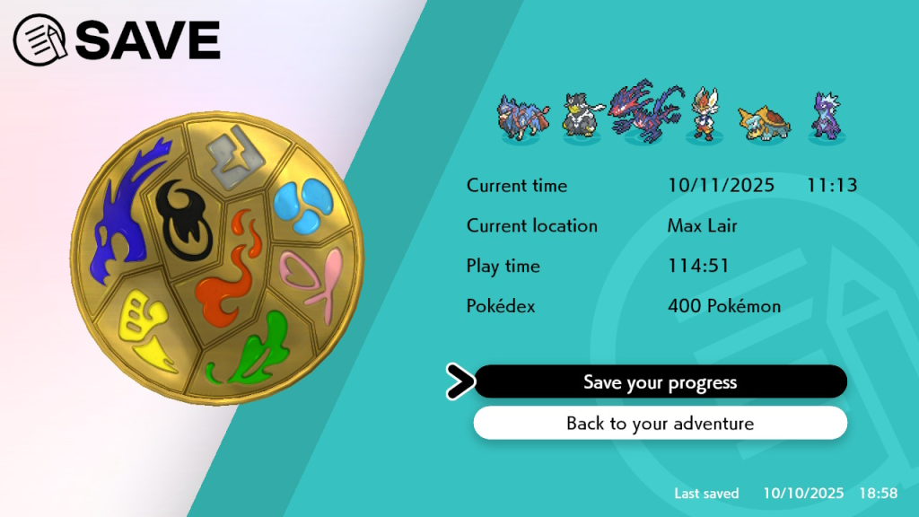 A screen capture of my Pokémon Sword save file