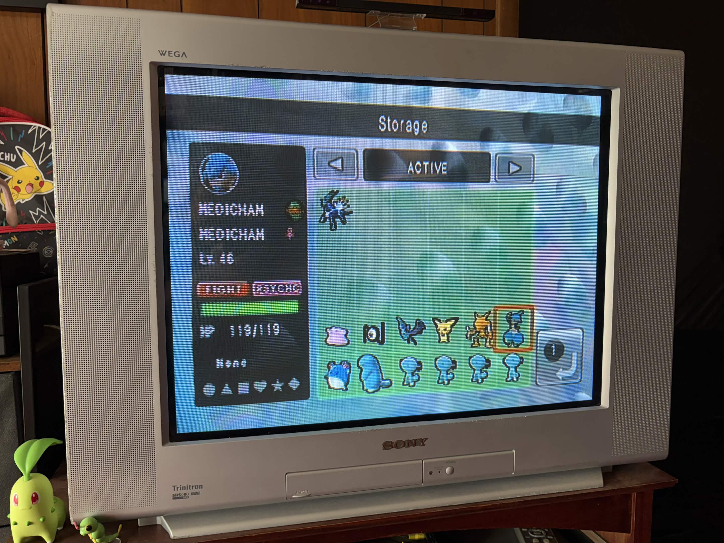 A photo of the Pokémon Battle Revolution on a television